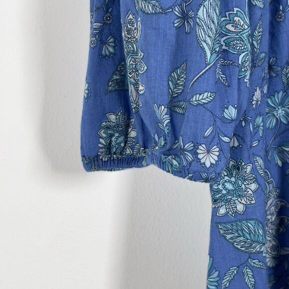 J. Jill Oversized Blue Floral Split Neck Top Womens Sz XL Pullover Lightweight - Picture 5 of 12